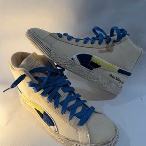 Puma High-Top Sneakers in Cream and Blue